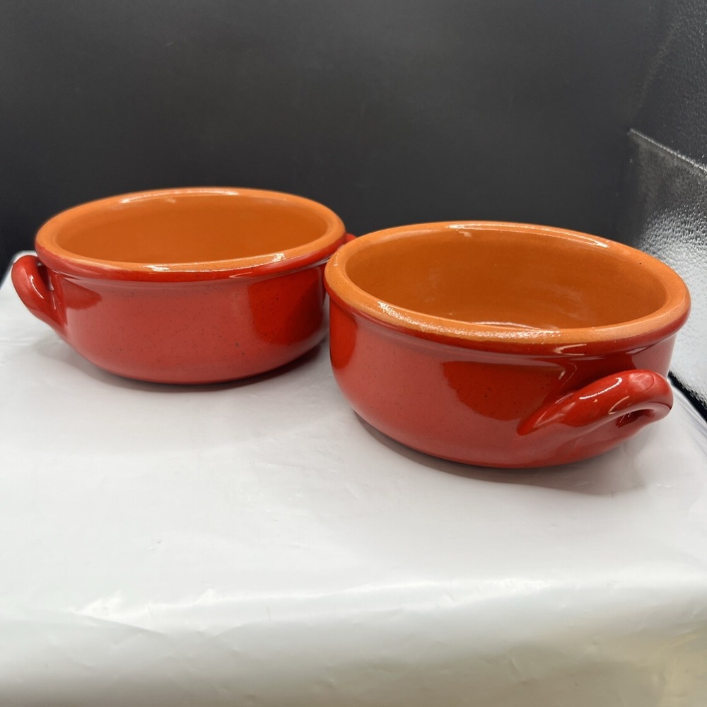 Pair 2 De Silva Terracotta Ceramic Casserole Ramekin Bowl Red Made in Italy